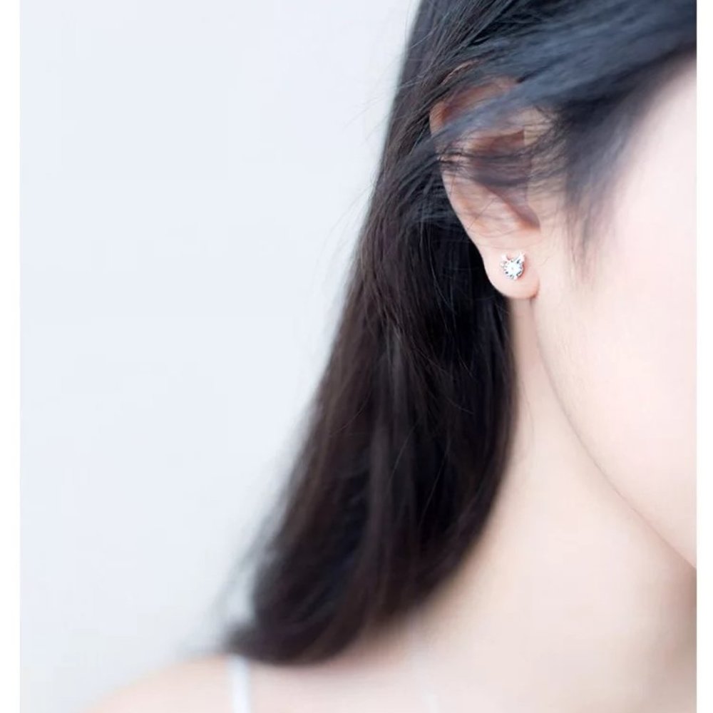 5mm Lab Diamonds Deer 14k Gold over Sterling Silver Earrings - Picture 4 of 8